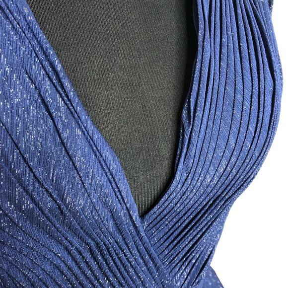 IEENA for Mac Duggal navy metallic tiered ruffle sleeveless midi formal dress 4 - Picture 7 of 16